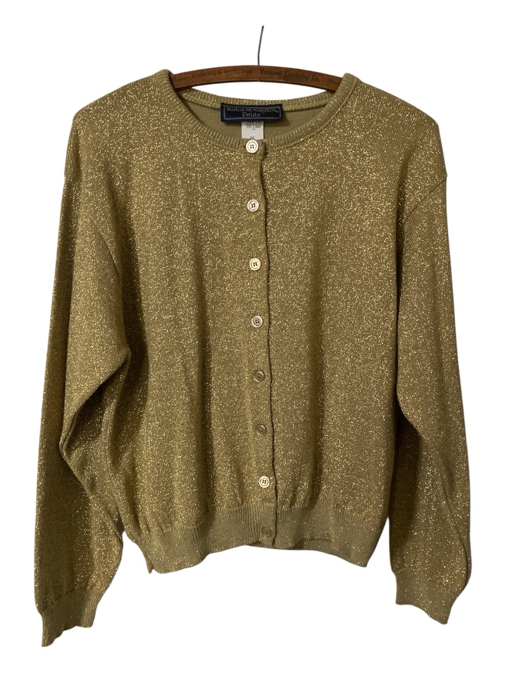 Norton McNaughton Petite Gold Sweater Size L Sparkly Christmas Holiday Cardigan